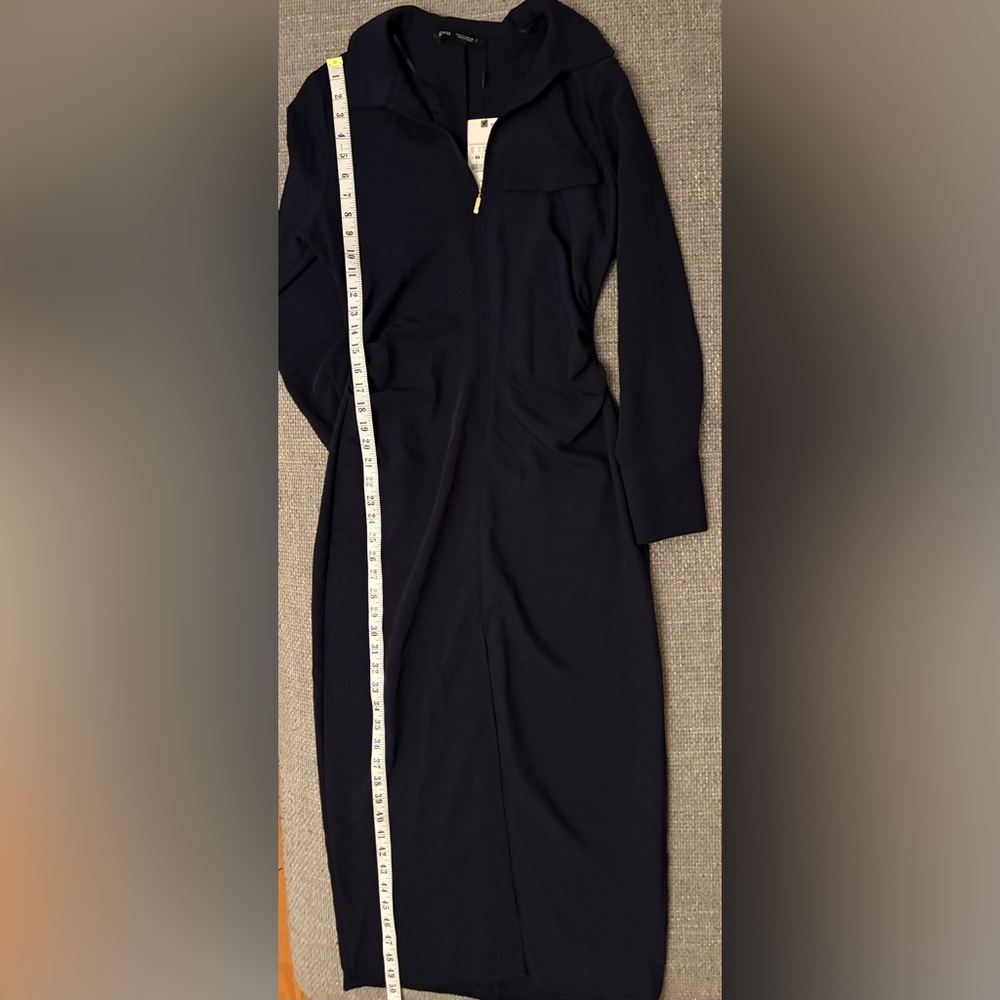 Zara Navy Zippered Shirt Midi Dress Size Small - Picture 11 of 15